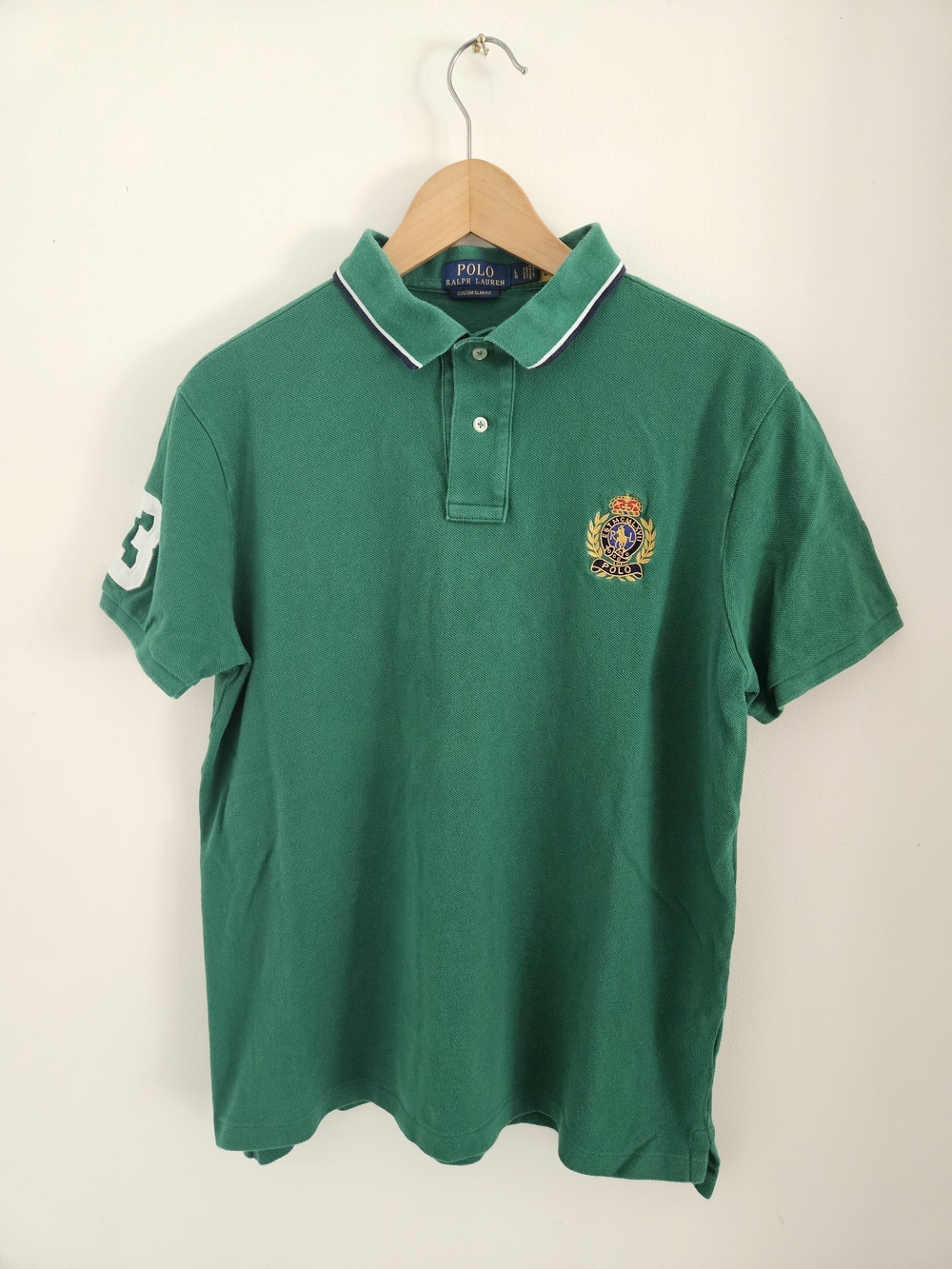 Polo Ralph Lauren Polo Shirt Mens Large Custom Slim Fit Green Crest